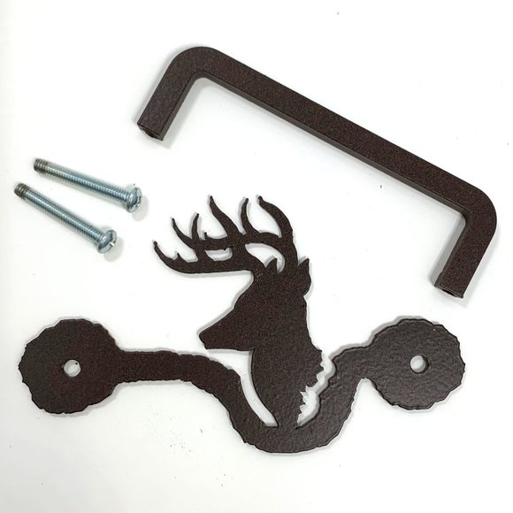 Whitetail Deer Metal Rustic Lodge Drawer Pull Reversible Brown Powder Coat - Picture 2 of 3